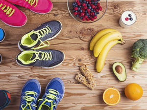 Sport Gesundheit Obst Gemüse Sportschuhe