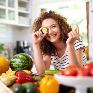 Frau Bewusst Balance Spass Gemuese Obst